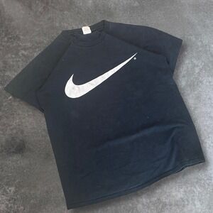 Nike Swoosh Logo T Shirt Mens XL Black Made in USA Vintage Athletic Casual